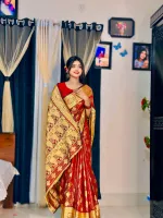 Soft Silk Katan Buti Saree with Jacquard Border, 6 Colours