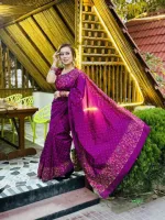Women's Dhupian Silk Saree with 1 Yard Blouse Piece