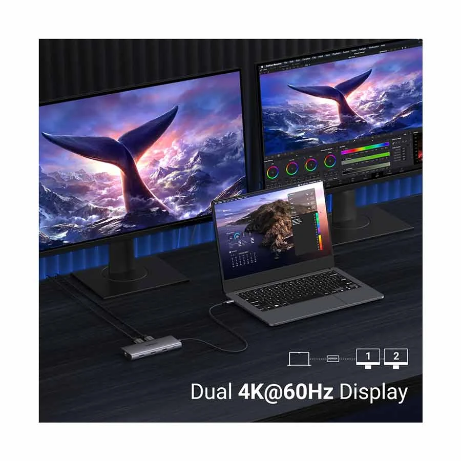 UGREEN CM639 (15534) USB-C Hub with 8K Dual HDMI, LAN & SD/TF Gray