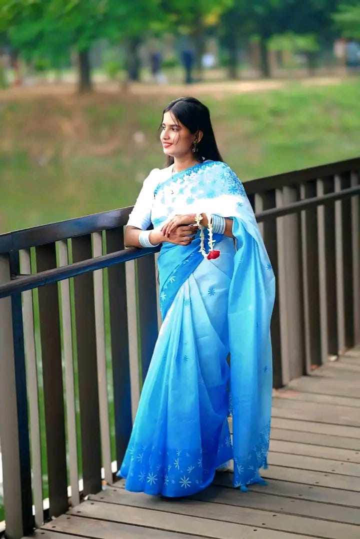 Gradient Chanderi Silk Saree with Flower Print, 4 Colours