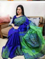 Dhupian Silk Saree with Block Print and Embroidery, 13 Haath