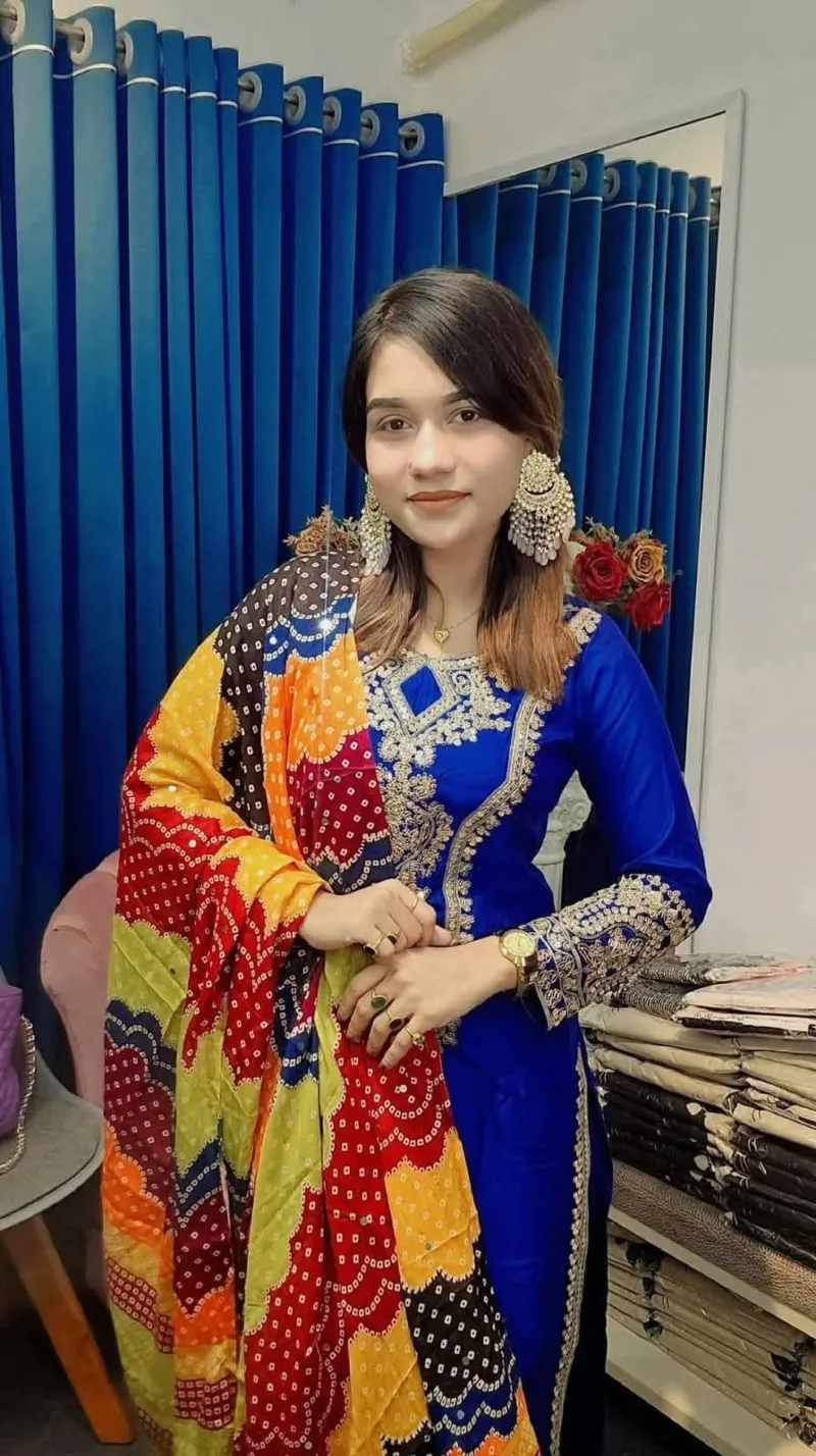 Linen Embroidery Sequin Three Piece with Butter Silk Salwar