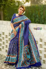Half Silk Saree with Screen Print Work, 6 Colours