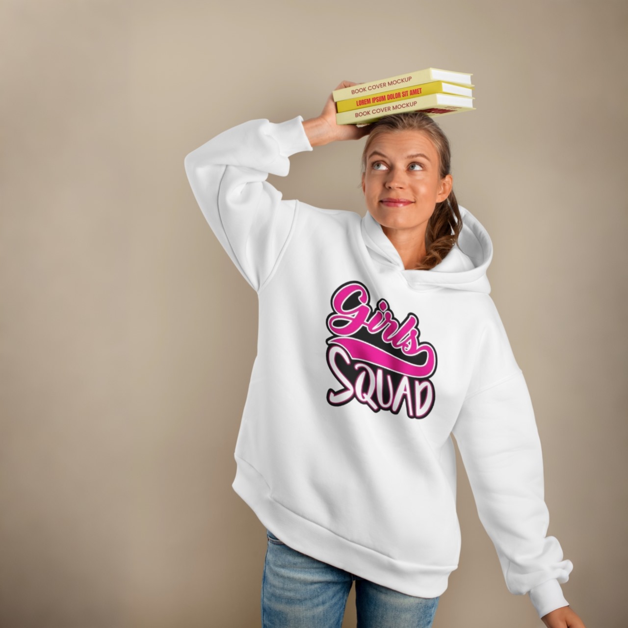 Premium Comfortable Printed Ladies Winter Hoodie ( White )