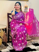 Half Silk Screen Print Saree with Hand Printed Design, 6 Colours