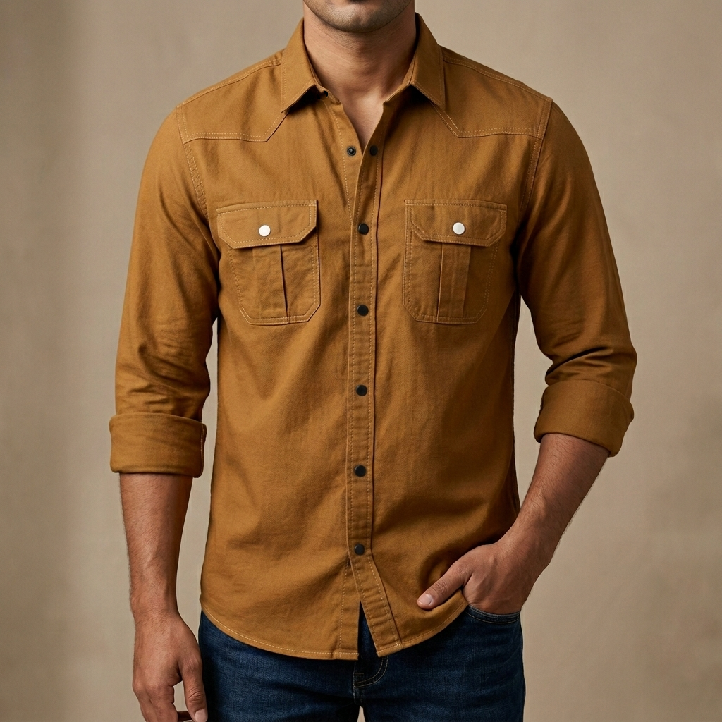 Double Pocket  shirt for men( Golden)