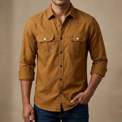Double Pocket  shirt for men( Golden)