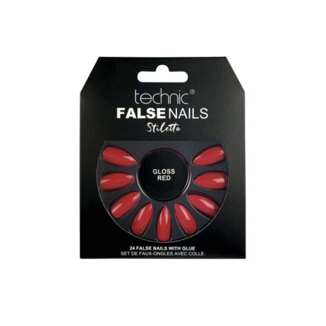 Technic Stiletto 24 False Nails With Glue - Gloss Red (China)
