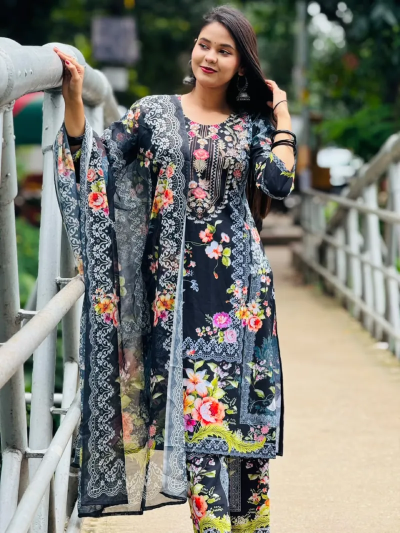 Women's DTX Fabric Digital Print Three Piece, Sizes 38 to 44
