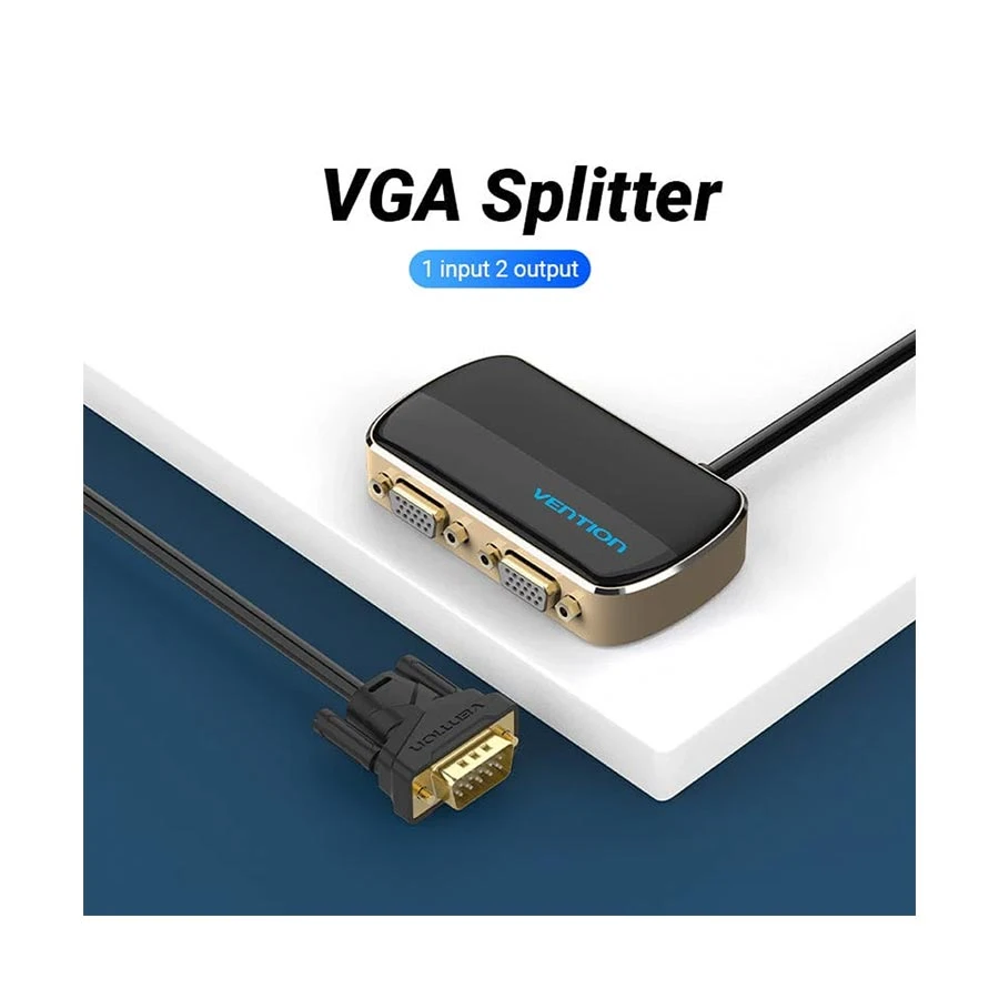 Vention DBABF VGA 1 In 2 Out Splitter, 1 Meter, Black & Gold