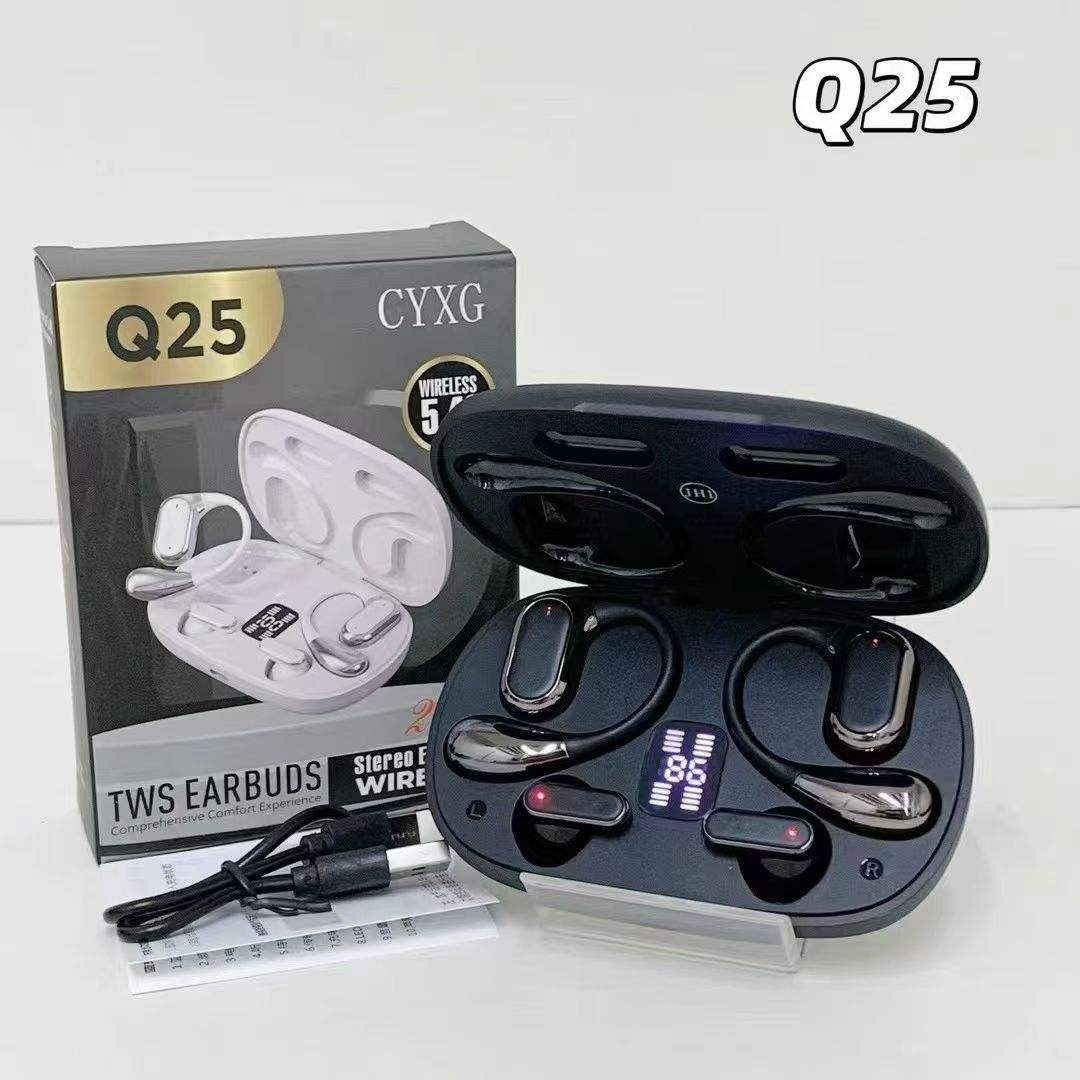 Q25 Earbuds 2-in-1 Couple Soft Ear Hooks Mini Semi-In-Ear Wireless Waterproof Active Noise Cancellation LED Digital Display