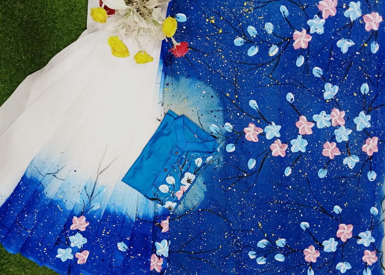 Couple Saree and Panjabi Set in Hand Print, Panjabi 38 to 46