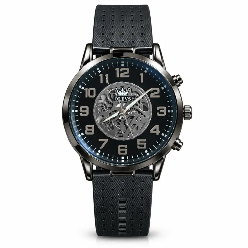 Olevs Men's Skeleton Dial Wrist Watch