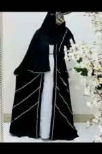 Lace Abaya Three-Piece Set, Inner, Koti and Hijab