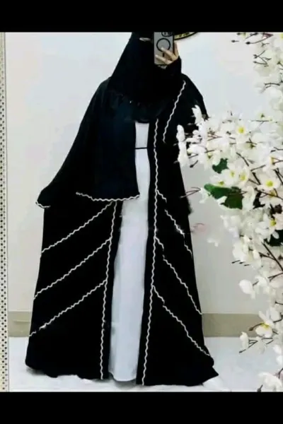 Lace Abaya Three-Piece Set, Inner, Koti and Hijab