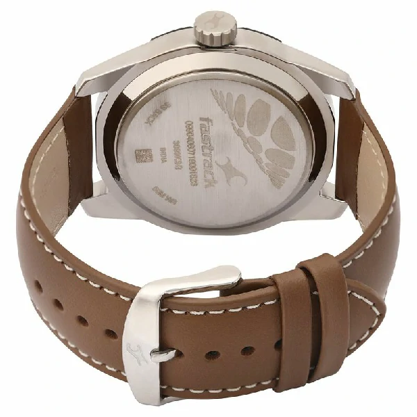 Fastrack NS3099SL01 Quartz Analog Silver Dial Leather Strap Watch