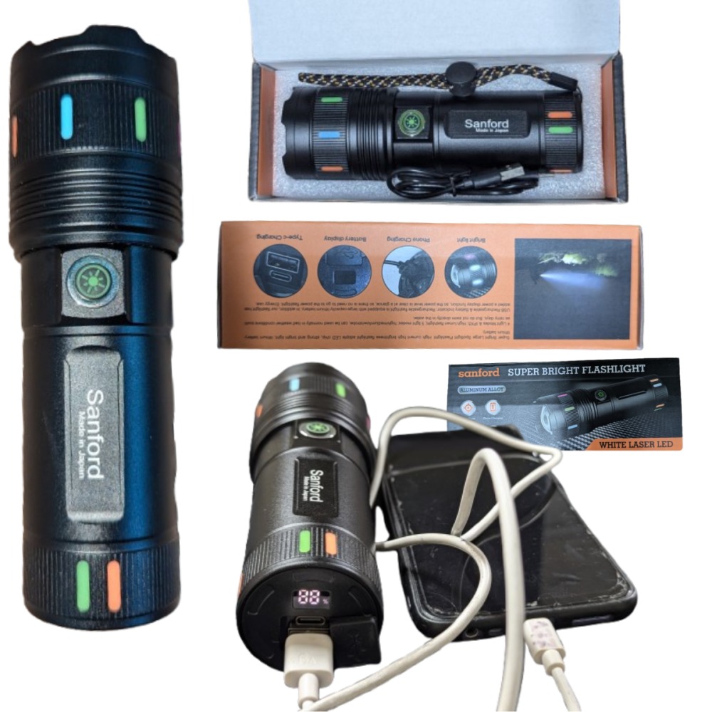 Sanford Super Bright Flashlight – White Laser LED Made in Japan 18650mAh