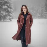Women's Suede Leather Overcoat with Buttons and Side Pockets