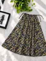 Women's Linen Skirt, Free Size Waist 28 to 44, 39 Inch Long