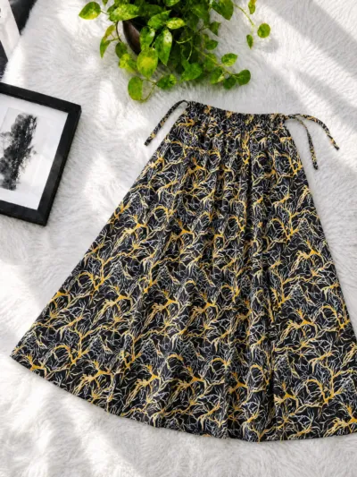 Women's Linen Skirt, Free Size Waist 28 to 44, 39 Inch Long