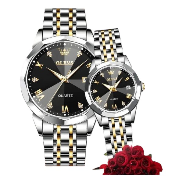 Olevs Stainless Steel fashionable Couple watches Silver black