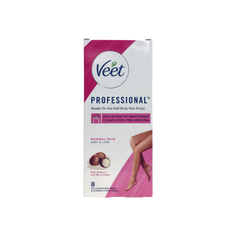 Veet Professional Ready To Use Half Body Wax Strips Shea Butter & Acai Berry Scent  8 Wax Strips (France)