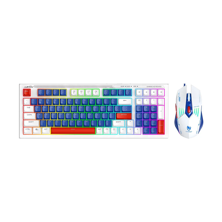 T-Wolf TF610 Blue & White Wired Keyboard & Mouse Gaming Combo