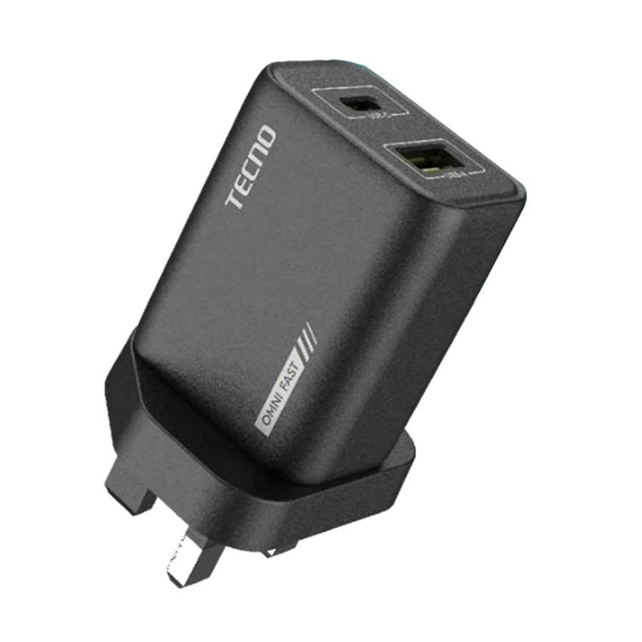 Tecno TCW-U31D+C12 35W USB & USB-C Charger with USB-C Cable Black (UK)