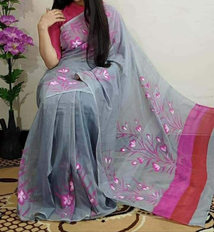 12 Haath Hand Painted Half Silk Saree for Women