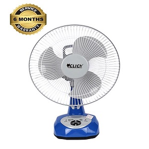 Click Rechargeable Table Fan 12'' Blue With USB Charger