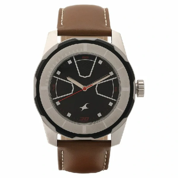 Fastrack NP3099SL04 Quartz Analog Black Dial Leather Strap Watch