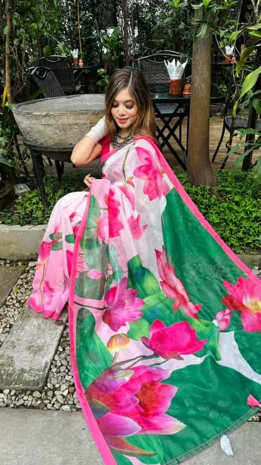 Women's Digital Print Chanderi Silk Saree, Saree Only, 6 Colours