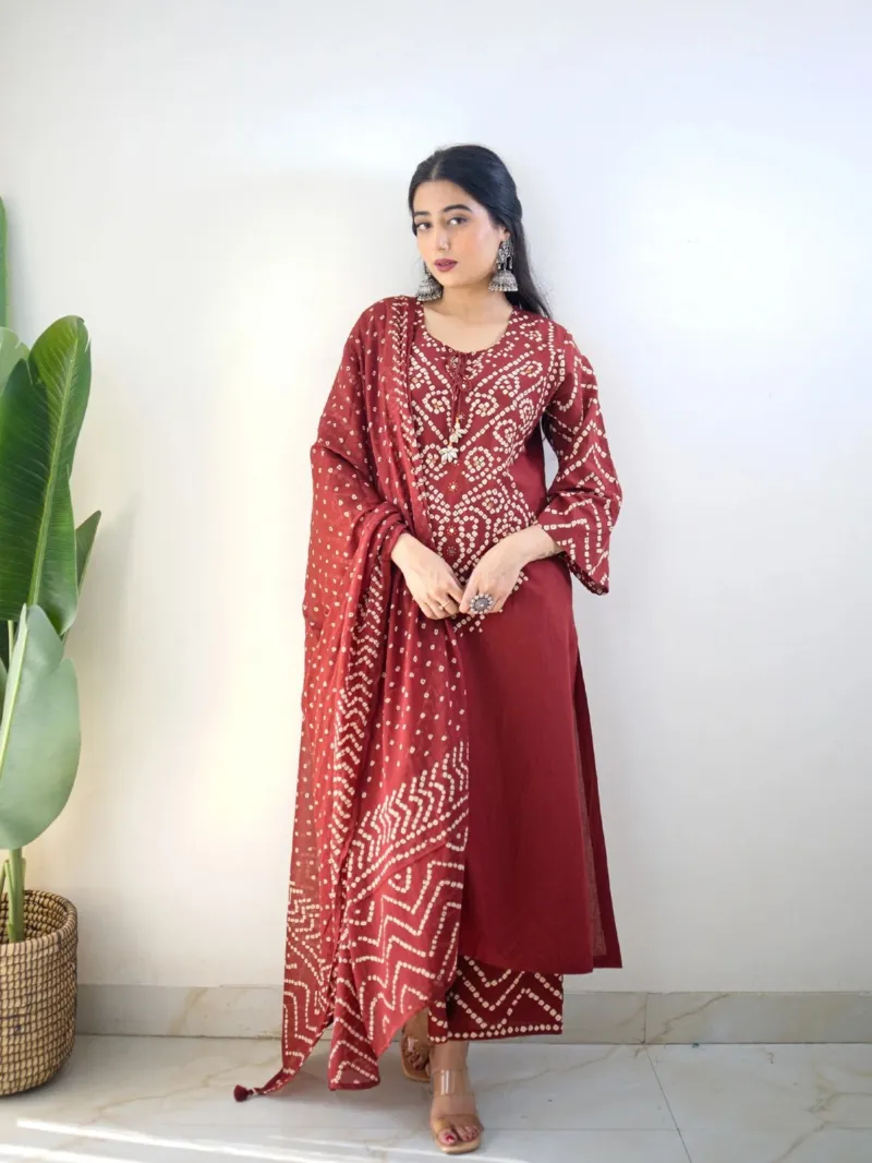 Soft Cotton Chunri Print Three Piece with Glass Work, 6 Colours