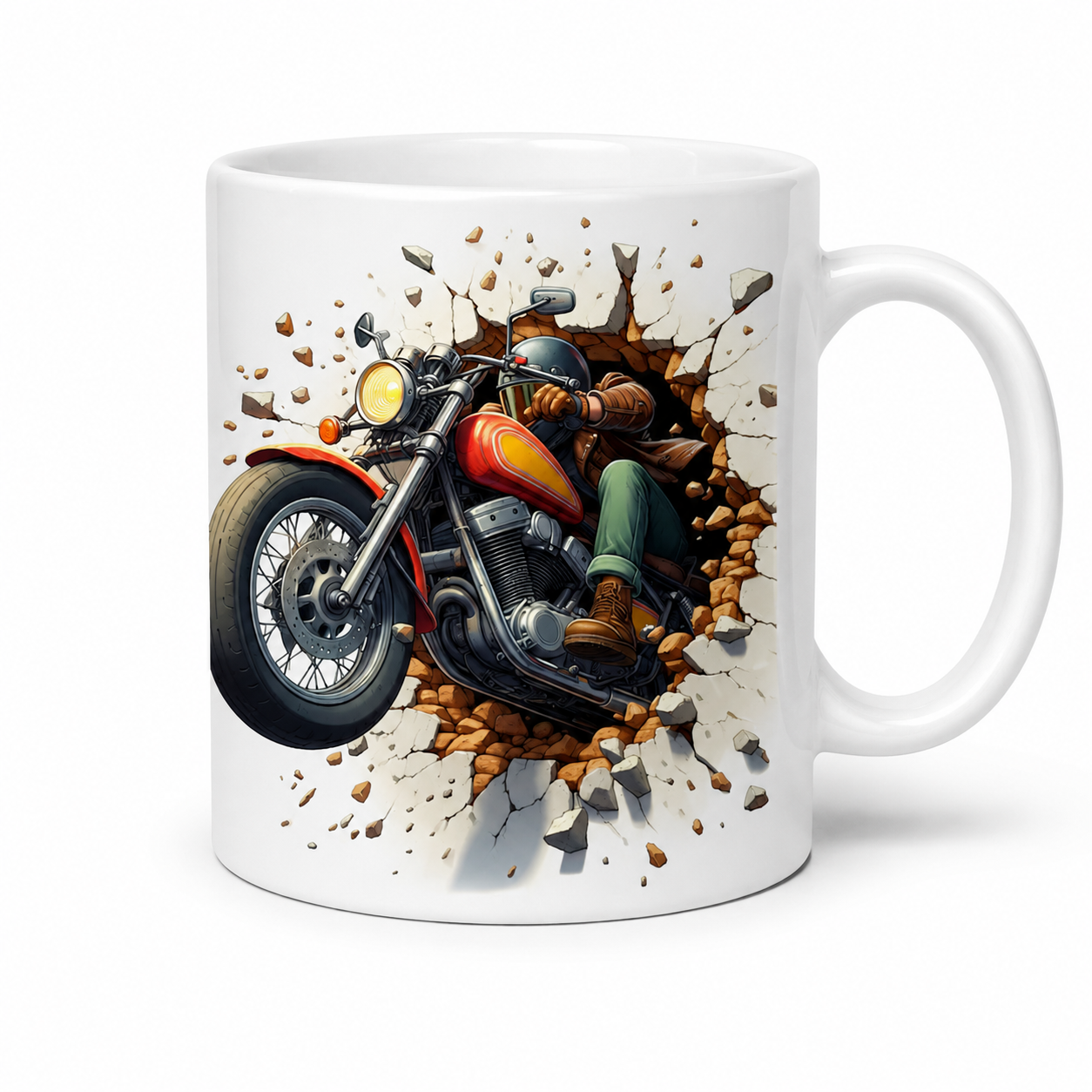 Motorcycle Mug – Premium Ceramic Coffee Mug with 3D Creative Biker Wraparound Design, Microwave & Dishwasher Safe