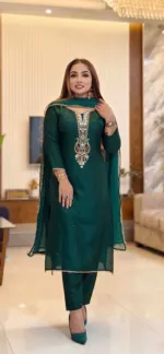 Embroidered Topeto Silk Three Piece, Lace Chiffon Orna, 6 Colours