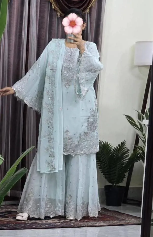 Georgette Embroidered Gharara Set with Lined Pant, 6 Colours