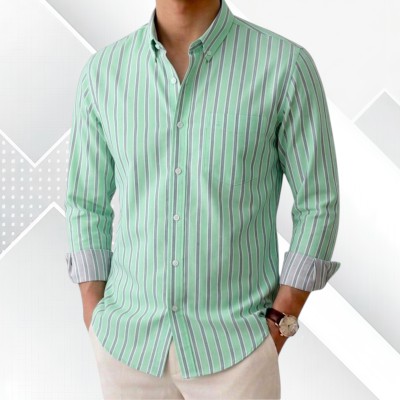 Men's Oxford Cotton Pinstripe Formal Shirt, Long Sleeve