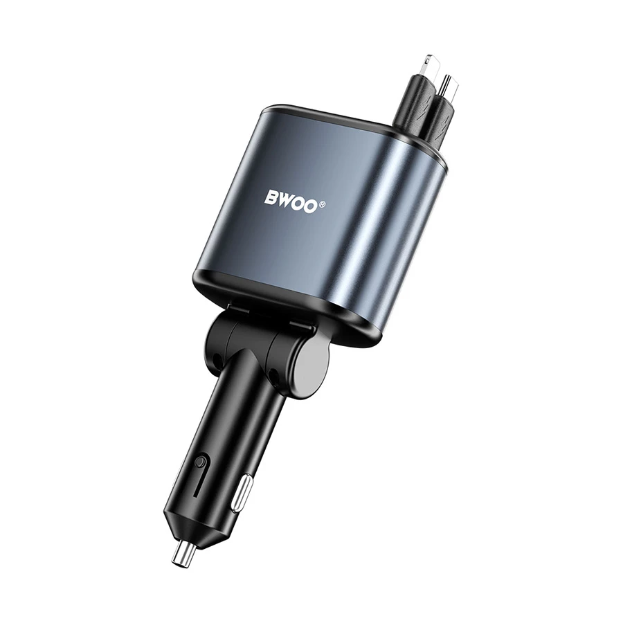 Bwoo BO-CC109 120W USB & Type-C Car Charger with 2 Retractable Cables