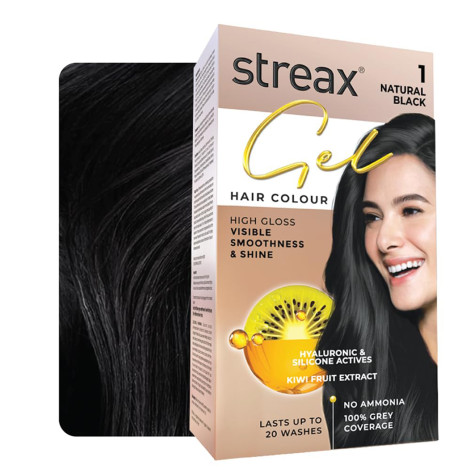 Streax Gel Hair Colour - 1 Natural Black (India)