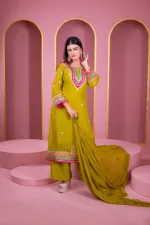 Georgette Three Piece with Dollar and Embroidery Work, 6 Colours