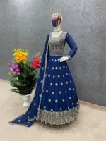 Women's Embroidered Georgette Party Dress, 56 Inch Kameez, 5 Colours