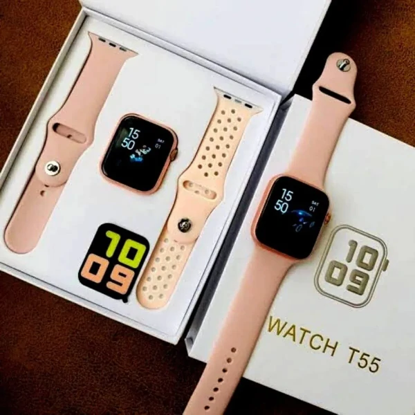 T55 SmartWatch with Dual Straps Pink Color