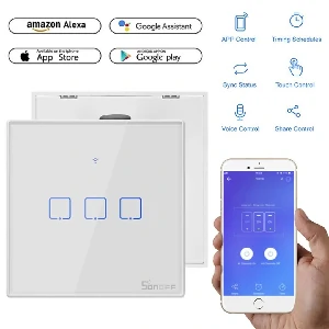 SONOFF WiFi Smart Wall Touch Switch T2 UK 3 Gang- Compatible With Alexa, Google Assistant – White Color