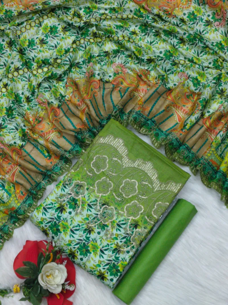 Unstitched Digital Print Three Piece with Sequin and Embroidery