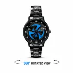 360° Rotating Car Wheel Rim Quartz Watch – Matte Black Sports Wristwatch