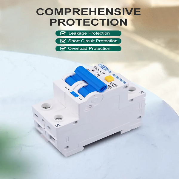 TOMZN RCBO TOB1L-63H 2P 63A 230V AC 50Hz/60Hz Residual Current Circuit breaker with over current and Leakage protection RCBO