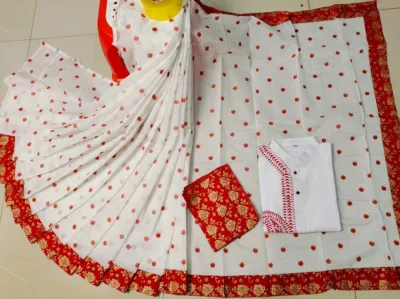 Puja Couple Dress, Resham Silk Saree and Dhupian Silk Panjabi