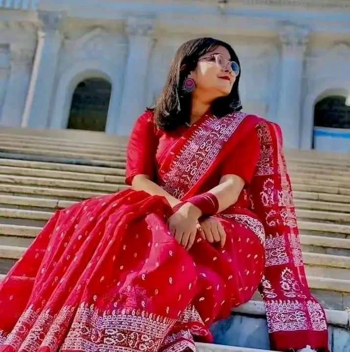 Half Silk Saree with Screen Print Work, 12 Haath