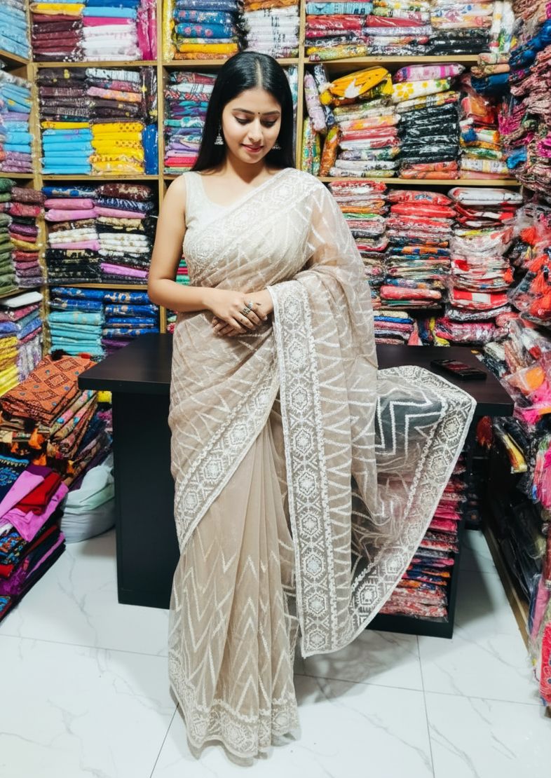 Georgette Organza Saree with Embroidery and Running Blouse