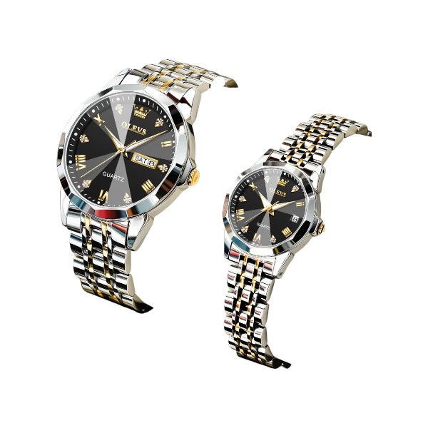 Olevs Stainless Steel fashionable Couple watches Silver black